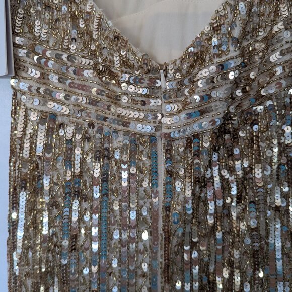 Mac Duggal Embellished Sequined Halter Strap Trumpet Gown Gold Nude Size 2 NWT - Picture 6 of 14